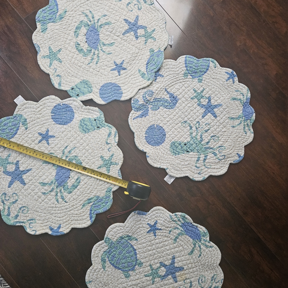C&F Enterprises Coastal Sea Creature Quilted Placemat Set - Blue & Aqua